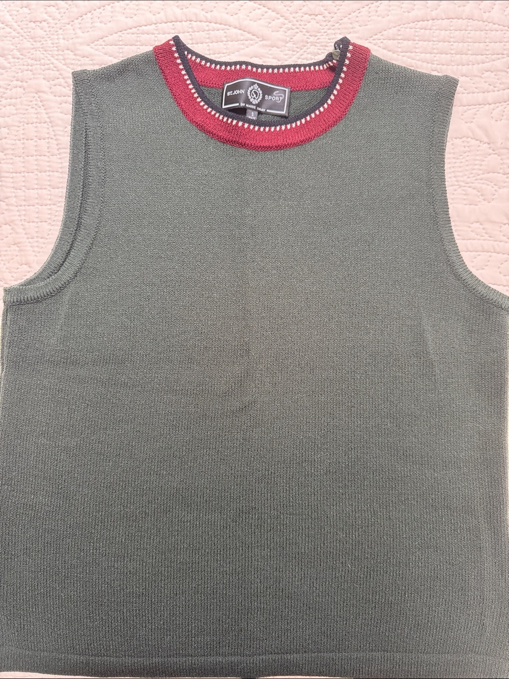 St. John Sport by Marie Gray Olive Knit Shell with Burgundy Trim